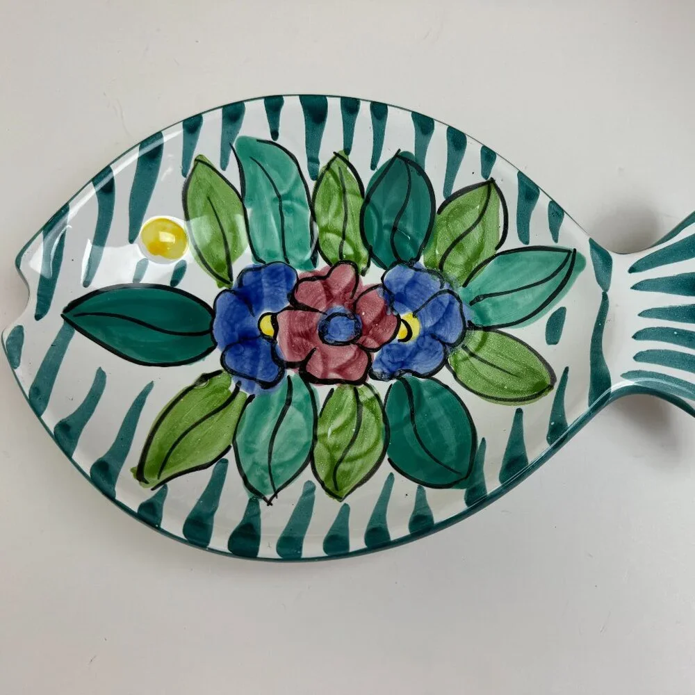Italian Pottery Fish Shaped Serving Bowl Dish Plate Hand Painted